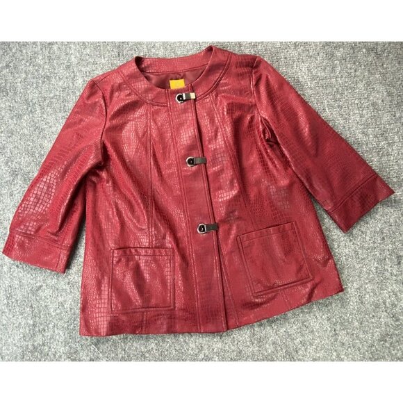 Ruby Rd Jacket Womens 14 Red Faux Leather Snakeskin Lined Clasp Close 3/4 Sleeve - Picture 1 of 14